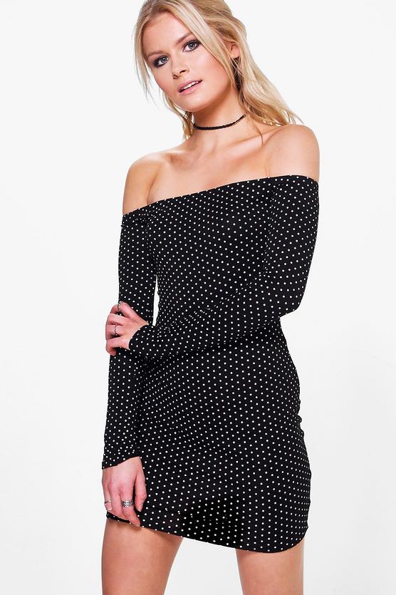 Lucie Polka Dot Off Shoulder Bodycon Dress